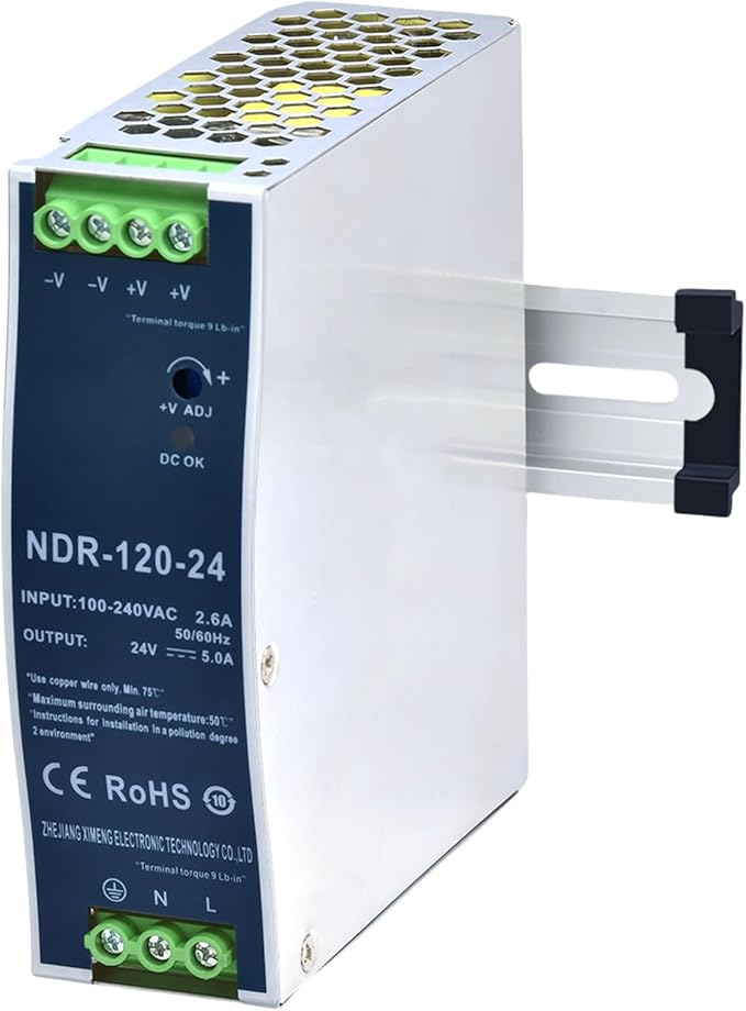 24VDC Power Supply NDR 120W DIN Rail Power Supply Switch Switching Converter DC (Input 100-240VAC Output 24VDC 50/60HZ 24V 5A)
