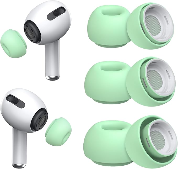 3 Pairs Replacement Ear Tips for AirPods Pro and 2nd Generation with Noise Reduction Hole, Silicone Ear Tips for AirPods Pro with Portable Storage Box and Fits in Charging Case (S/M/L, Mint Green)