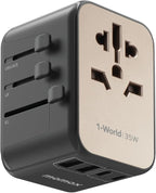 MOMAX Universal Travel Adapter, PD 35W Fast International Power Adapter, 3 USB C & 2 USB A, Worldwide Travel Plug Adapter, International Power Adapter for Europe, USA, Japan, Australia (Type C/A/G/I)