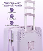Somago Expandable Carry On luggage with Shock-Absorbing Braking Spinner Wheels Moon Star Design Hard Shell Suitcase with Cupholder TSA Lock (Light Purple,Expandable 20 Inch)
