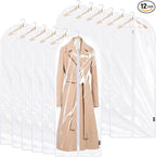 BALEINE 60'' Clear Garment Bags, 12 Packs PEVA Dress Bag for Closet Clothes Dresses Suit Coats Storage (Clear, 12PK)