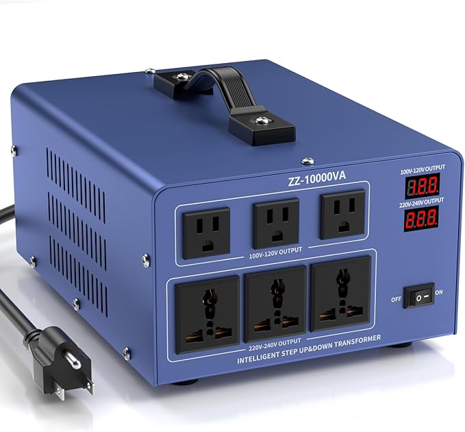 10000W Voltage Converter Transformer Step Up/Down 110V/120V to 220V/240V, Auto Voltage Recognition, Heavy Duty Power Converter with 6 Outlets, LCD Display & Circuit Breaker for Home, International Use