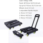 Heavy Duty Flatbed Hand Truck - 6 Wheels Folding Trolley Cart with Extendable Handle 330lbs Capacity for Home Office Travel & Luggage Moving - Black
