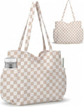 Corduroy Tote Bag for Women,Large Capacity Cute Tote Bags With 6 Pockets,Crossbody Shoulder Handbag for Work Travel Gym