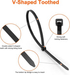 Zip Ties Heavy Duty 12 inch，V-Shaped Toothed Double Sided With 120 LBS Tensile Strength Cable Ties ，Extra Large Wire Ties Adjustable Nylon Tie Wraps for Indoor Outdoor Patented Design（100 Pack Black）