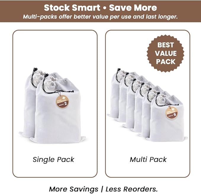 LFH Cotton Rich Shoe Storage Bags with Drawstring, Dustproof Breathable Reusable Organizer, Perfect For Travel, Dorm, Hotel, College, Gym, Easy to Carry, Machine Washable 12"x17" (Pack of 2) - White