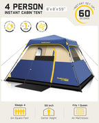 FanttikOutdoor Camping Tent 4/6/8/10 Person Instant Cabin Tent Setup in 60 Seconds with Rainfly & Windproof Portable with Carry Bag for Family Camping & Hiking, Upgraded Ventilation, Navy Blue