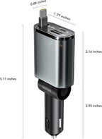Retractable Car Charger, 3 in 1 Fast Car Phone Charger 50W, 1 TypeC Retractable Cables and USB Port,USB C Car Charger Compatible with iPhone 17/17 Pro Max/16/15/14/13/12/11,for Galaxy S25,Pixel 10