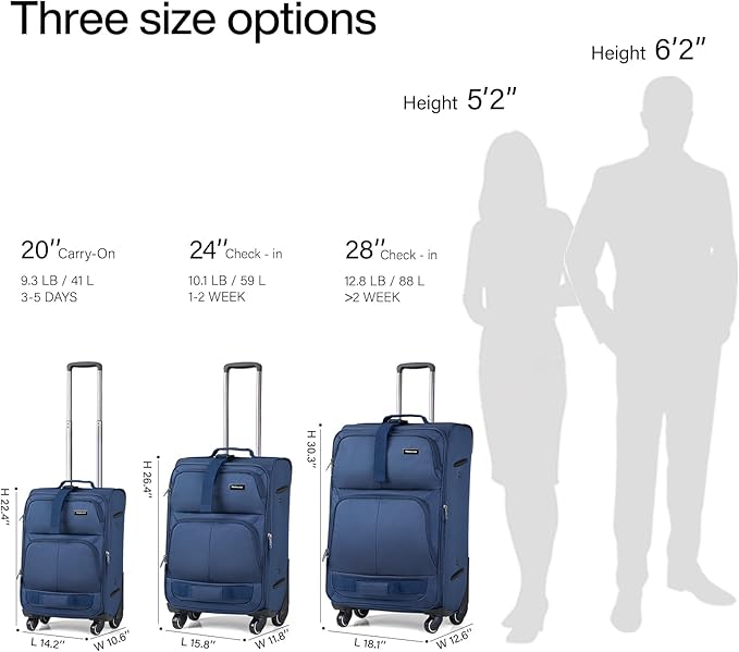 Hanke 3 Piece luggage Sets Softside Expandable luggage with Spinner Wheels TSA Lock,Travel Lightweight Luggage Sets,Blue
