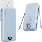 Portable Charger, 20000mAh 22.5W Fast Charging Power Bank with Built-in Cables & Wall Plug, USB C External Battery Pack with LED Display, Travel Essentials Phone Charger for iPhone iPad Samsung Blue