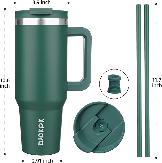 BJPKPK 40 oz Stainless Steel Tumbler With Handle Insulated Tumblers With 2 Straw Travel Coffee Mug With Lid,Army Green