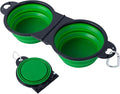 SLSON Collapsible Dog Dual Bowls Reinforced Rim 180 Degrees Flip Over Foldable Double Bowl with Lock Clips More Stable Dog Travel Bowls Pet Food Water Feeder (Green)