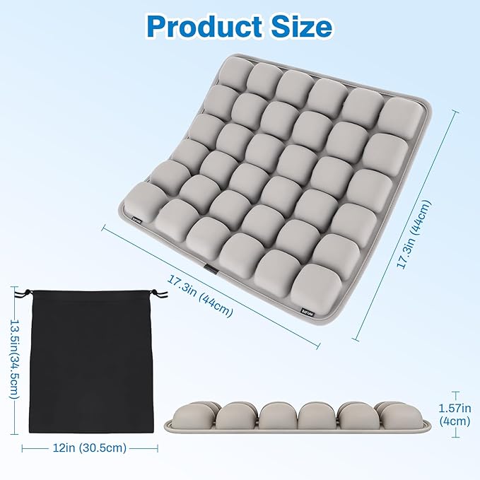 Seat Cushion, Office Chair Cushion with Storage Bag, Travel Seat Cushion for Airplane, Press Type Air Inflatable Airplane Seat Cushions for Plane, Car, Office (Single-Sided Grey, Square)