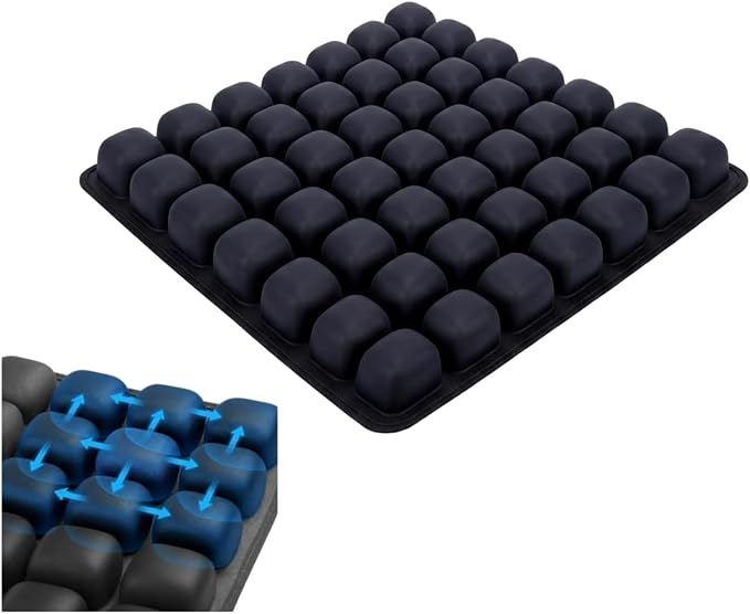 Inflatable Seat Cushion, Press to Inflate Airplane Seat Cushion for Long Flights, 49 Air Cell Wheelchair Cushion, Portable Pressure Relief Seat Pad for Office Chair Car Travel, TPU Non Slip