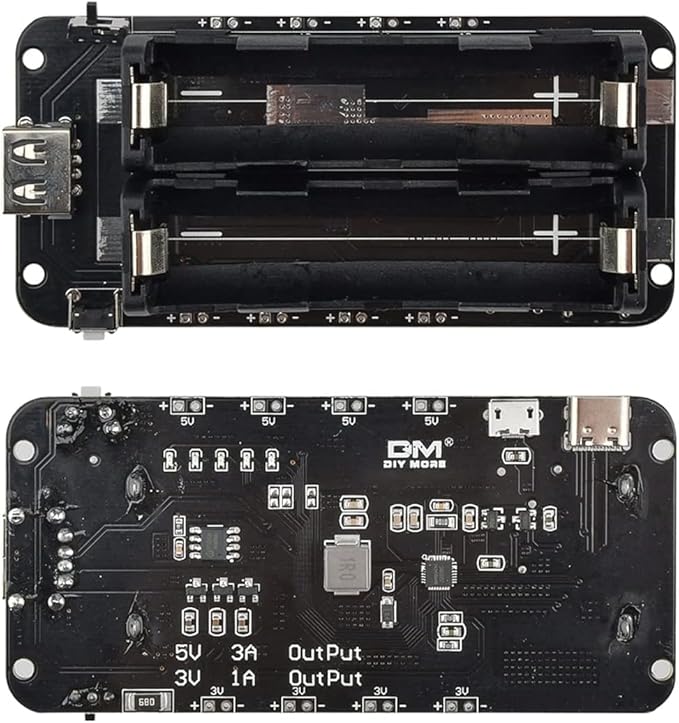 diymore 1865O Battery Holder Double Li-ion V8 Shield Micro USB 5V/3A 3V/1A Power Bank Battery Charging Module for Raspberry Pi and Arduino with 30CM USB Port line(2 Holders)