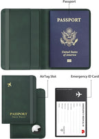 Stouchi Airtag Passport Holder – Track Your Passport, RFID Blocking Travel Wallet for Men, Slim All-in-One Organizer for Secure International Travel (Green)
