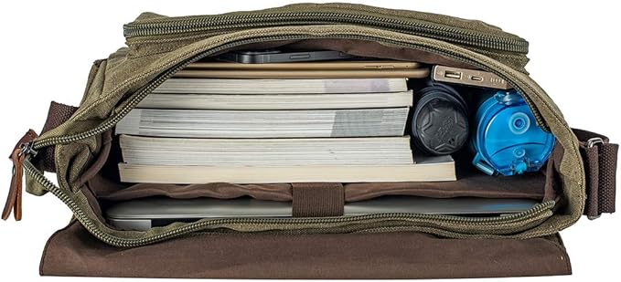 Vintage Genuine Leather Waxed Canvas Briefcase Large Satchel Shoulder Bag Rugged Computer 15.6" Laptop Bag