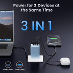 128W USB C Wall Charger,GaN III 3-Port Fast Charging Station,PD QC Foldable Charger Block Portable 65W Laptop Adapter for MacBook Pro/Air,iPad Pro,Galaxy S23,Dell XPS 13,iPhone 17/16/Pro etc