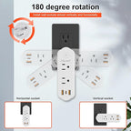 Outlet Extender Surge Protector, 360° Rotating Plug Power Strip with 6 AC Outlets, 3-Sided Space Saving Design, 3 Ports (2 USB-A + 1 USB-C) Multi Plug Expander On/Off Switch for Home, Office, Travel