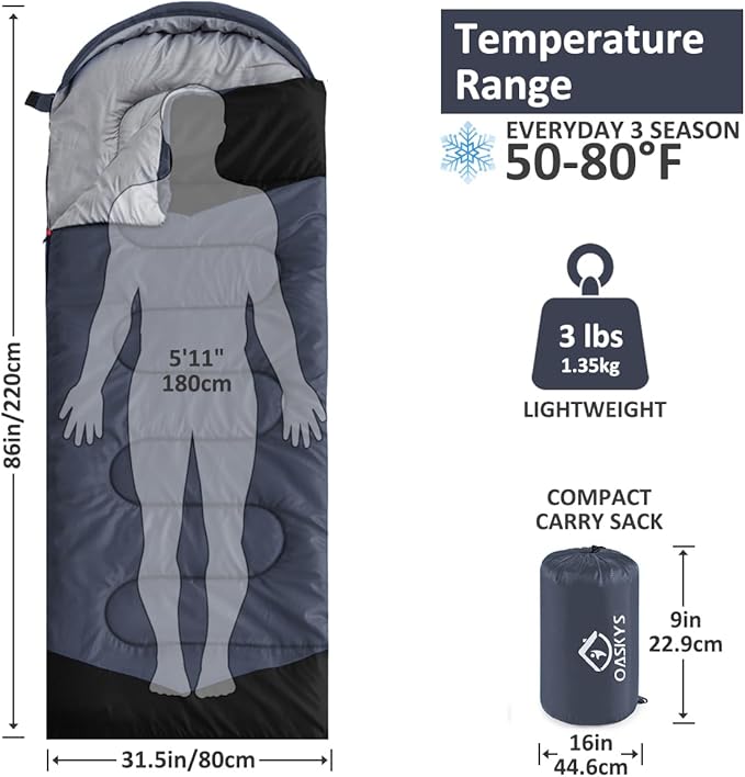 oaskys Camping Sleeping Bag - 3 Season Warm & Cool Weather - Summer Spring Fall Lightweight Waterproof for Adults Kids - Camping Gear Equipment, Traveling, and Outdoors