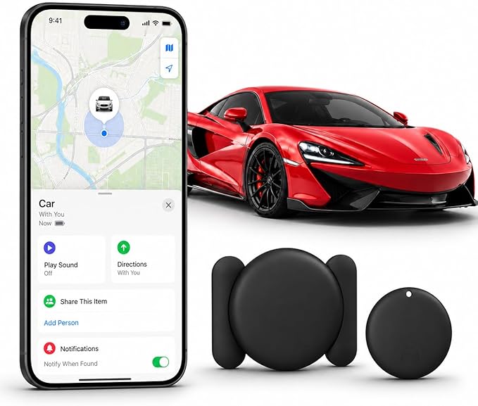 GPS Tracker for Vehicles,Magnetic Waterproof Car Tracker, No Monthly fees, Mini Portable GPS Tracker for Cars, Trucks, Motorcycle, Anti-Theft (iOS Only)