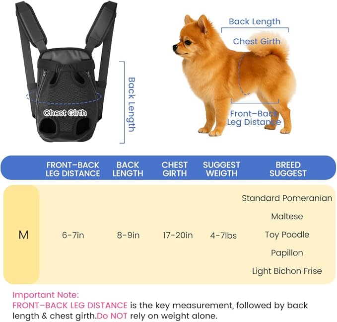 Mosago Dog Backpack Carrier, Legs-Out Chest Carrier for Small Dogs 4–7 lbs, Adjustable Pet Front Carrier with Thick Padded Bottom Support, Easy Fit for Walking, Hiking, Camping, and Traveling