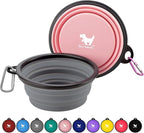 Collapsible Dog Bowls for Travel, 2-Pack Dog Portable Water Bowl for Dogs Cats Pet Foldable Feeding Watering Dish for Traveling Camping with Carabiners, BPA Free (Grey&Pink, Medium (Pack of 2))