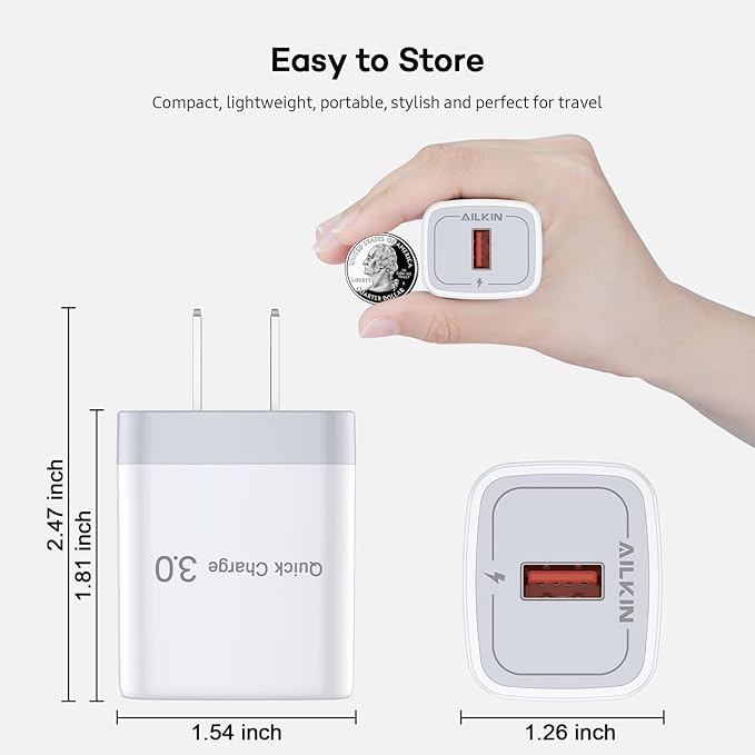 2Pack 18W QC 3.0 Fast Charger Block, USB-A Quick Charge Power Adapter for iPhone, Samsung Galaxy, Google Pixel, Wireless Chargers, Toys, USBA AC Plug Wall Charger for Travel Gift