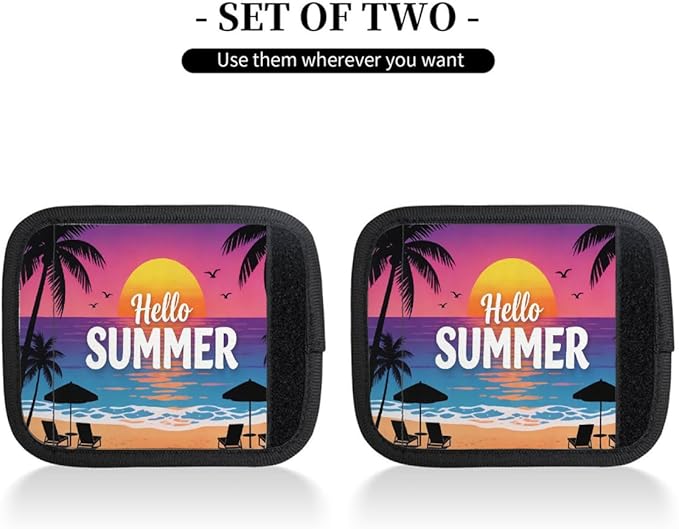 2 Pack Luggage Handle Wrap with Travel Tags - Non-Slip Protective Cover Soft Handle Grips Covers for Suitcase(Hello Summer)