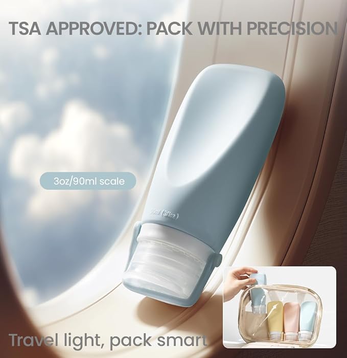 Travel Bottles for Toiletries, TSA Approved 2oz Container, High-Effeiciency Leak-Proof Ultrasonic Technology, Silicone Refillable Squeezable Travel Accessories for Shampoo Conditioner Lotion (3 Pcs)