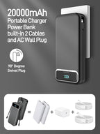 Portable Charger, 20000mAh 22.5W Fast Charging Power Bank with Built-in Cables & Wall Plug, Travel Essential External Battery Pack with LED Display, USB C Battery Phone Charger for iPhone iPad Black