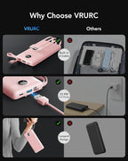 VRURC Portable Phone Charger, 20W PD Fast Charging Portable Charger for iPhone, 10000mAh Battery Bank with Cables, 4 Output 3 Input USB C Battery Pack for iPhone 17 16 15 14 13,Samsung Galaxy-Pink