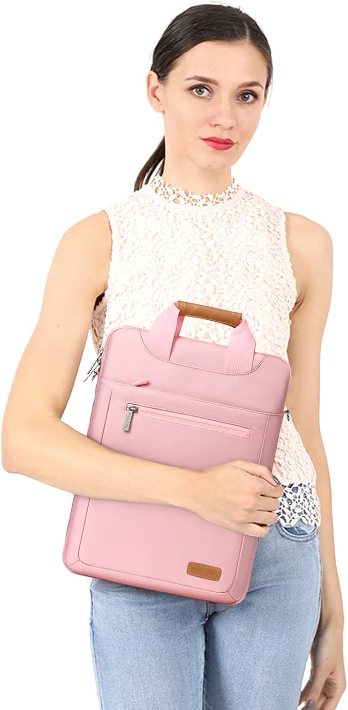 MOSISO Vertical Laptop Shoulder Bag, 15-16 inch Computer Bags Compatible with MacBook Air 15 inch/Pro 16 inch, HP Dell Asus Acer Lenovo Notebook, Laptop Bag with Trolley Sleeve&Zipper Pockets, Pink