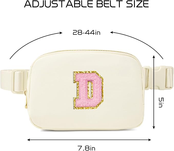 Gitus Belt Bag Fanny Pack Crossbody Bags with Initial Letter Patch Cute Stuff Birthday Gifts for Teenager Girls Trendy Preppy Stuff for Teen Girls Cool Stuff for Teens (Ivory-D)