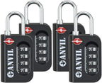 ANVIL TSA Approved Luggage Lock - 4 Digit Combination, 10,000 Combinations, Easy-Read Password Window, Travel Lock for Suitcases, Backpacks, Gym & Student Lockers, Baggage