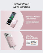 MOVE SPEED 0.5'' 10,000mAh Magnetic Power Bank, Alloy-Design MagSafe Portable Charger,Fast Charging Magsafe Battery Pack for iPhone 16/15/14/13/12,Travel Essential,Blush Pink