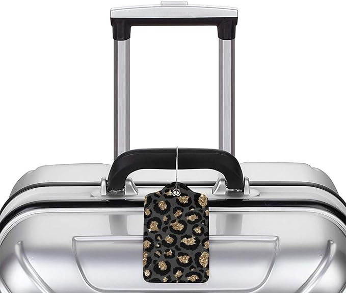 GACCAP 2 Pack Luggage Tags for Suitcase, Privacy Cover ID Label with Stainless Steel and Address Card for Travel Bag Backpack Cruise Ship Essentials Tag Women Girls - Black Gold Leopard Cheetah