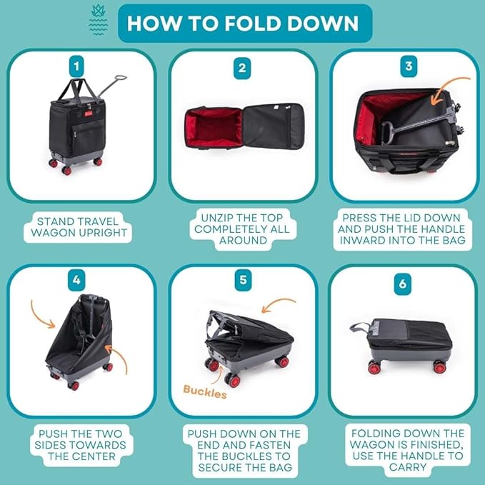 Handy Sandy All-Purpose Roller Bag – Foldable Top-Opening Tote on Wheels with Zipper Closure, 8 Spinner Wheels, Lightweight & Durable – Travel, Groceries, Laundry, Work, Everyday Hauling - Patent- Red