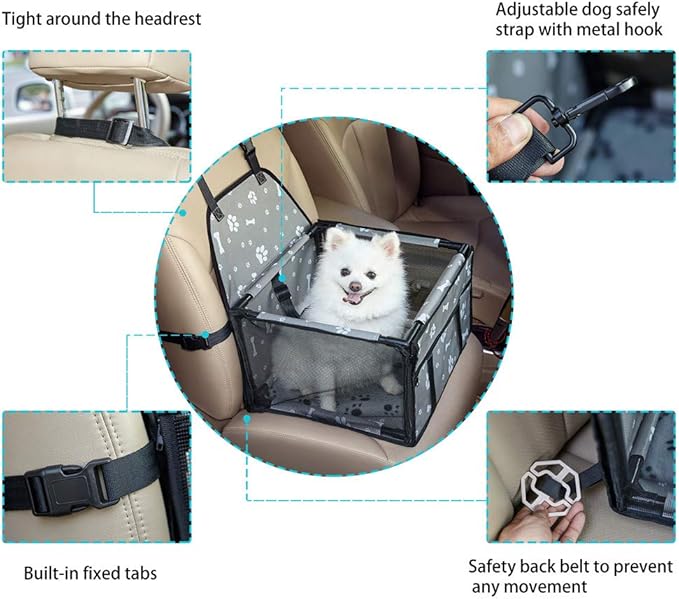 GENORTH Small Dog Car Seats for Small Dogs,Portable Puppy/Pet Car Booster Seat with Clip-On Leash and Mesh Window for Small Pet Up to 11 lbs