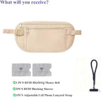 Money Belt for Travel with Anti-Theft RFID Blocking Cards Cover, Phone Wrist Strap, Passport Holder, Slim Waist Wallet Men Women, Money Pouch under Clothes for Travel, Running, Hiking, Beige