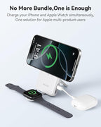 Magnetic Portable Charger for iPhone and Apple Watch, 10000mAh Wireless Power Bank PD 20W USB-C Fast Charging Battery Pack with Stand for iPhone Air 17/16/15/14/13/12 Pro Max、iWatch 11-1/SE/Ultra 3-1