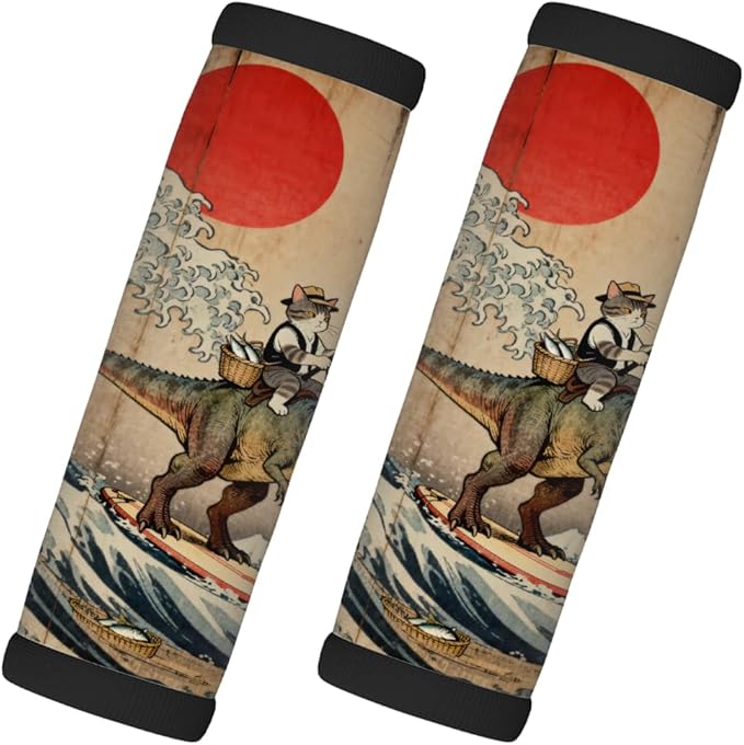 2 Pack Luggage Handle Wrap with Travel Tags - Non-Slip Protective Cover Soft Handle Grips Covers for Suitcase(Funny Cat Fishing Wooden)