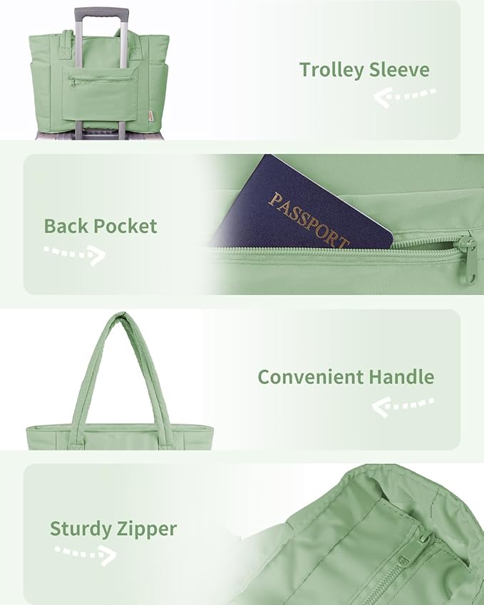 Wandering Nature Puffer Tote Bag with Cup Holder & Laptop Compartment & Trolley Sleeve for Travel, Work, Nurse, Women