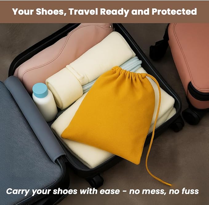 LFH Cotton Rich Shoe Storage Bags with Drawstring, Dustproof Breathable Reusable Organizer, Perfect For Travel, Dorm, Hotel, College, Gym, Easy to Carry, Machine Washable 12"x17" (Pack of 6) - Golden