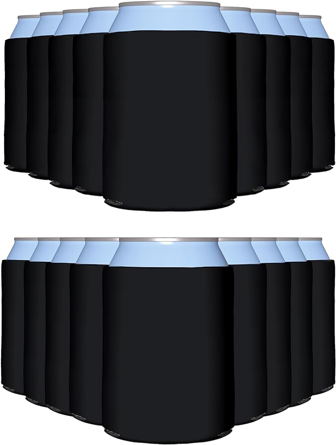 PartyPrints 1000 Pack Black Blank Can Cooler Sleeves, Customizable Bulk Can Coolers, Extra-Thick Collapsible Drink Insulator Sleeve, Beer Can Coolers for Party Beverages