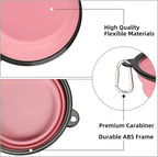 Kytely Large Collapsible Dog Bowls 2 Pack, 34oz Foldable Dog Travel Bowl, Portable Pet Water Food Bowl with Clasp, Pet Cat Feeding Cup Dish for Traveling, Walking, Hiking (Pink+Purple)
