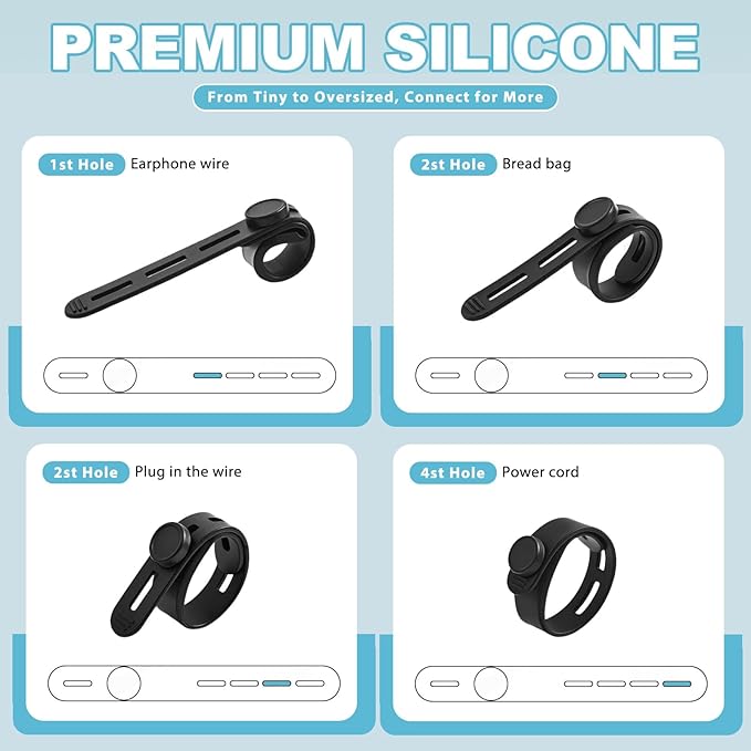 15 Pcs Cable Ties ，Silicone Cable Ties, Reusable Cord Organizer for Charger Cables, Hair Dryer, Home & Office, Flexible Cord Wraps for Electrical Wires (15 Pcs Cord Organizer)