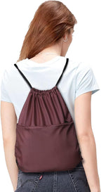 Drawstring Backpack Sports Water Resistant String Bag Sport Gym Sackpack for Women Men Large with Zipper, Burgundy