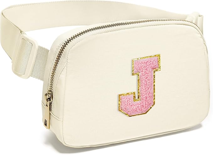 Gitus Personalized Gifts Birthday Gifts for Girls Fanny Pack Cross Body Bags with Initial Letter Preppy Stuff Gifts for Her Girlfriend Wife Sister Friends Mom (Ivory-J)