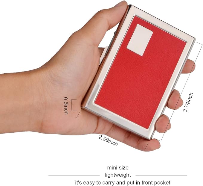 EASTNIGHTS RFID Credit Card Holder Metal Wallet Stainless Steel and Pu Leather Credit Card Protector Case (red)